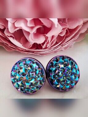 Vintage 80s ✨️🩵🔮Irridescent Textured Stud Earrings